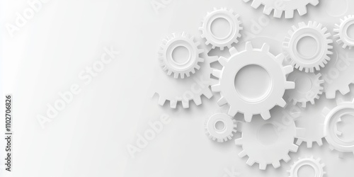 White Gears on White Background Minimal Modern Design Process Concept Template Top View