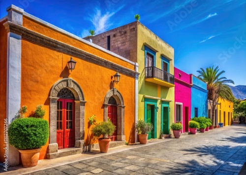 Loreto Baja California Sur: Vibrant Mexican Architecture, Colorful Buildings, Clear Blue Sky, Traditional Houses, Travel Photography