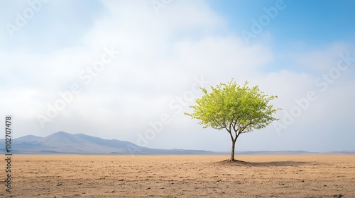 Lone Tree in Expansive Desert Landscape