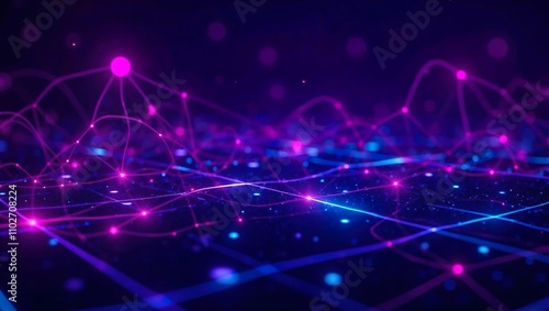 Futuristic Abstract Network with Glowing Pink and Blue Connections