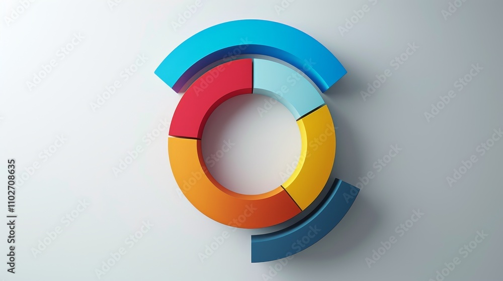 A modern 3D segmented circular graph in vibrant colors on a light background, showcasing data analysis and information design with a sleek, clean aesthetic. AI generated. A modern 3D segmented circular graph in vibrant colors on a light background, showcasing data analysis and information design with a sleek, clean aesthetic. AI generated.