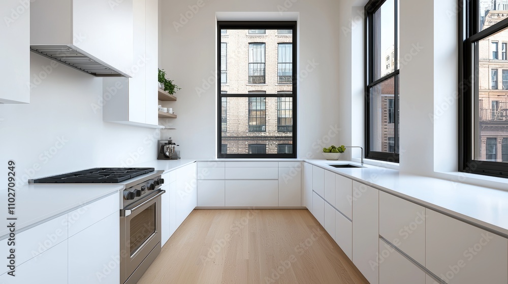 Sleek urban kitchen design with minimalist cabinets in a modern apartment real estate photography bright and airy atmosphere contemporary style Sleek urban kitchen design with minimalist cabinets in a modern apartment real estate photography bright and airy atmosphere contemporary style