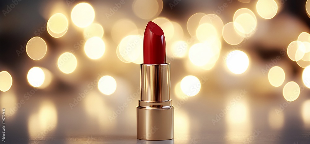 Red lipstick tube on bokeh background. Red lipstick tube on bokeh background.