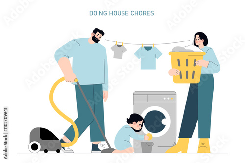One Day Of Commercial Fishing. Flat Vector Illustration