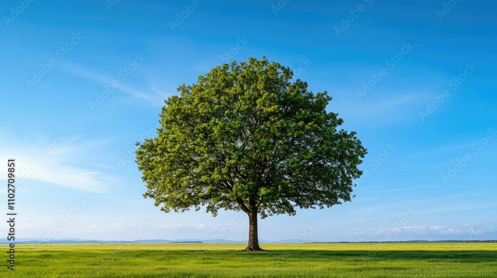 Solitary tree under a clear blue sky on a grassy field. Solitary tree under a clear blue sky on a grassy field.