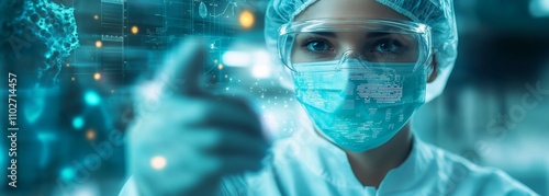 Wallpaper Mural Futuristic Medical Technology Doctor Analyzing Holographic Data in High-Tech Laboratory Environment Torontodigital.ca