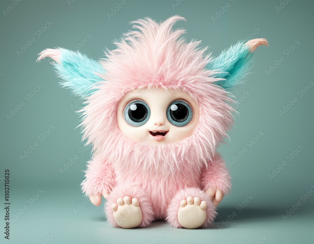 Cute fluffy cute monster with huge eyes and ears with feathers, pastel - generated by ai Cute fluffy cute monster with huge eyes and ears with feathers, pastel - generated by ai