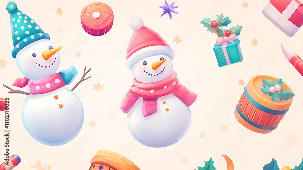 A playful 3D watercolor Christmas icon set of 15 designs, featuring a snowman, a festive drum, and a toy soldier, with bright tones and a cheerful mood. A playful 3D watercolor Christmas icon set of 15 designs, featuring a snowman, a festive drum, and a toy soldier, with bright tones and a cheerful mood.