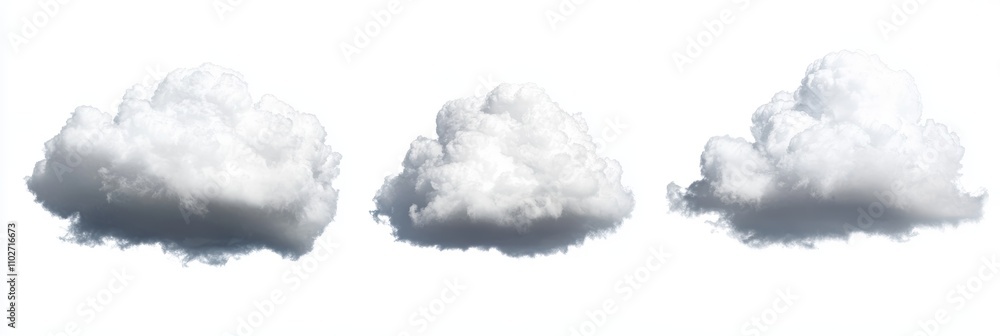 Fluffy White Clouds Collection Abstract Cumulus Shapes Isolated on Bright White Background Fluffy White Clouds Collection Abstract Cumulus Shapes Isolated on Bright White Background