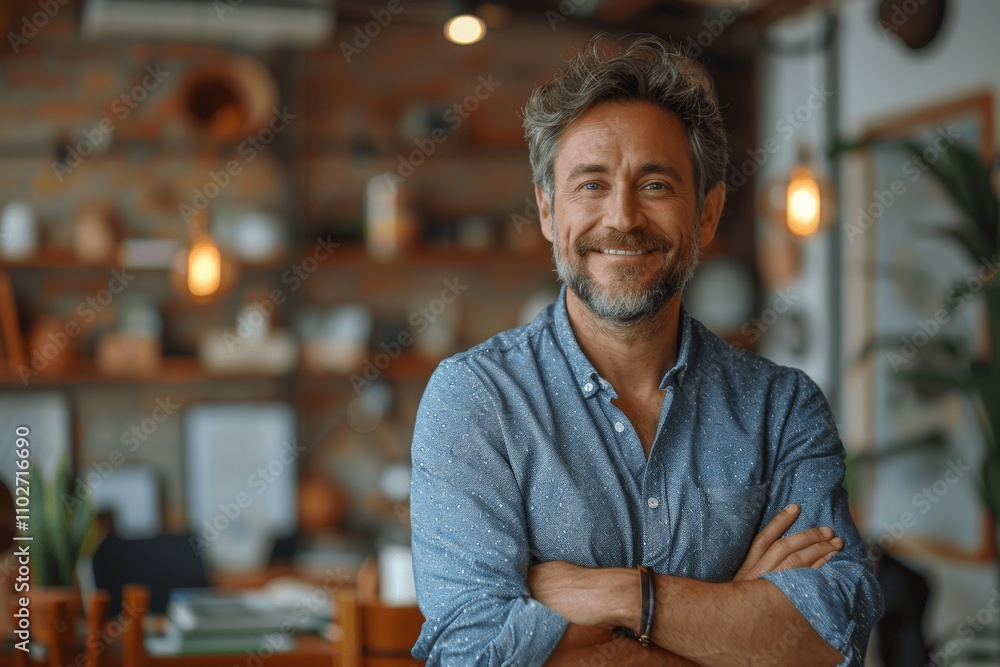 confident smiling businessman in office with crossed arms confident smiling businessman in office with crossed arms