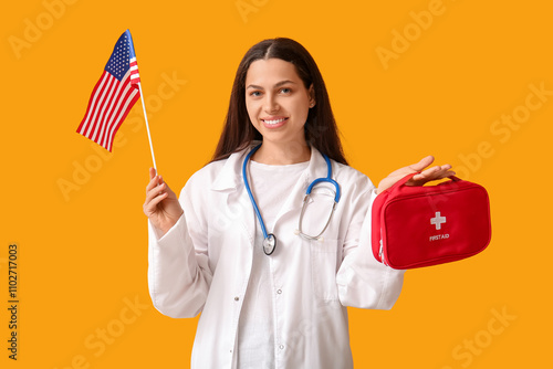 Female doctor with USA flag...