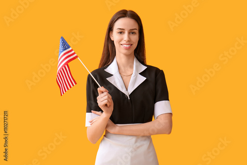 Female chambermaid with USA...