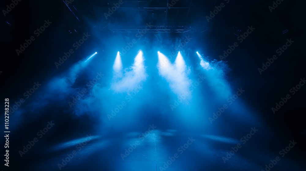 Obraz premium Blue Stage Lighting With Smoke Effect In Dark Venue
