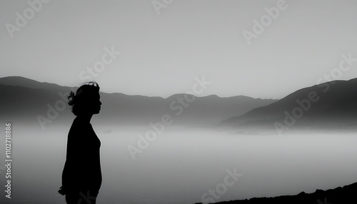 A silhouette of a person in a valley, exhibiting peace and contemplation