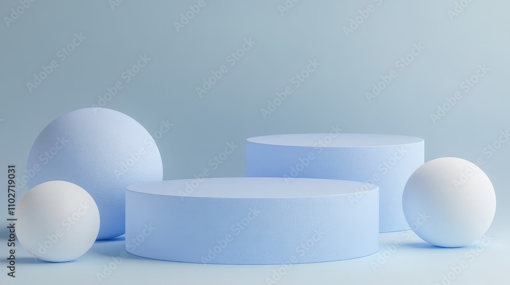 Pale Blue Cylinders and Spheres Minimalist Display Pale Blue Cylinders and Spheres Minimalist Display