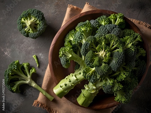 Fresh Broccoli in Wooden Bowl  Healthy Food  Green Vegetable photo