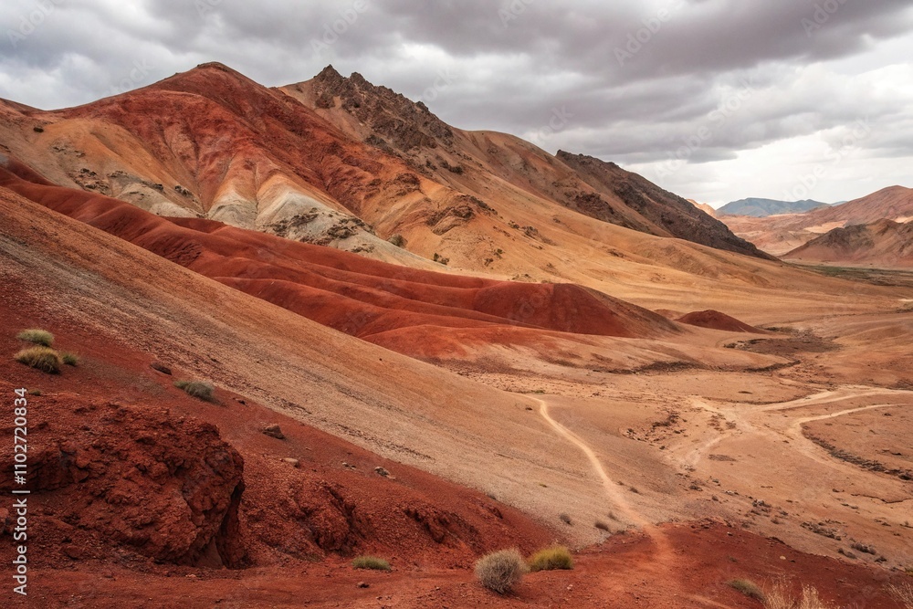 Naklejka premium Abstract background featuring a mix of red and brown colors reminiscent of clay and dirt, abstract terrain, textured ground
