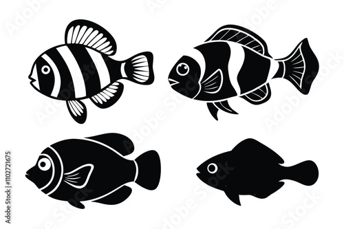 Saltwater Fish Silhouette Vector Set.