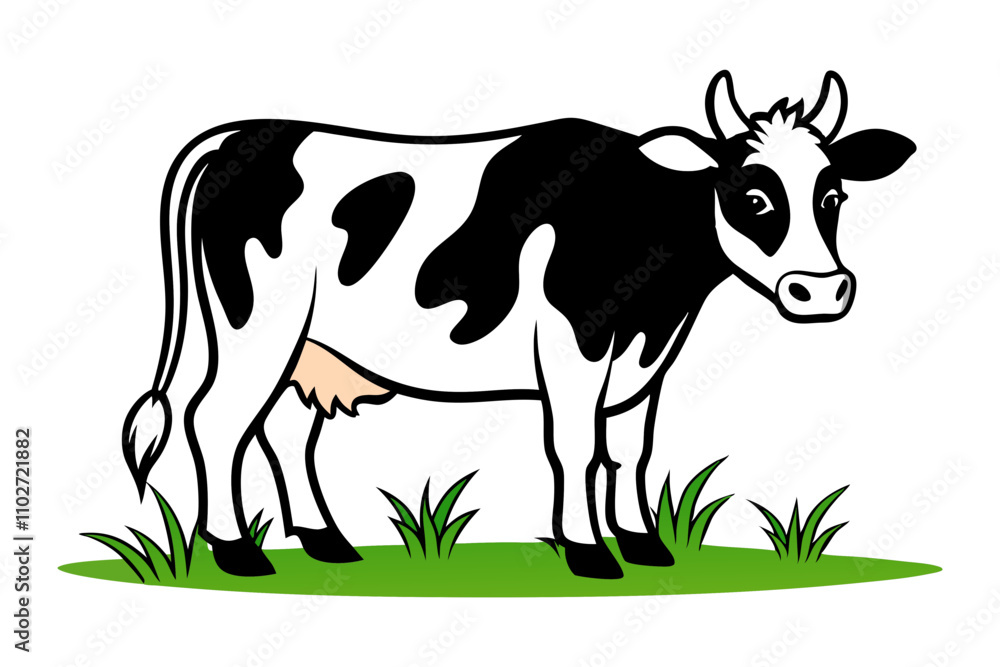 Fototapeta premium Cow Eating Grass Nature’s Process Displayed on White