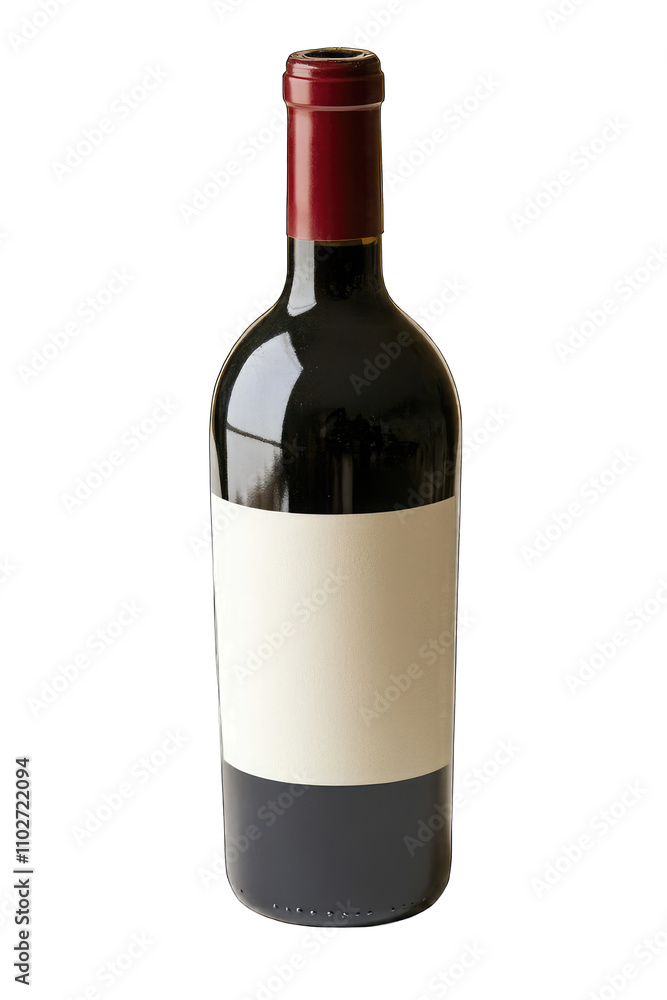 Bottle of wine with blank label, isolated on a transparent PNG white background Bottle of wine with blank label, isolated on a transparent PNG white background