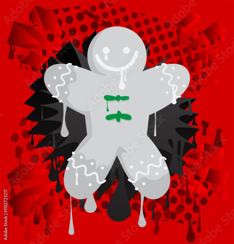 Gingerbread Man Christmas Cookie graffiti. Abstract modern street art decoration performed in urban painting style.