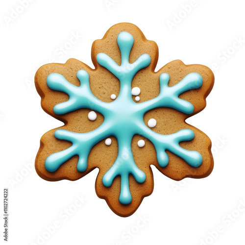 Gingerbread cookies in shape of Snowflake, isolated on white background, Lovely Christmas gift and decoration. 