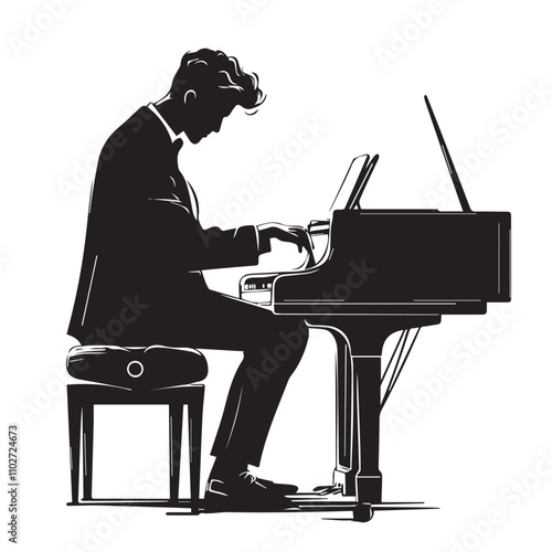 silhouette of man playing piano