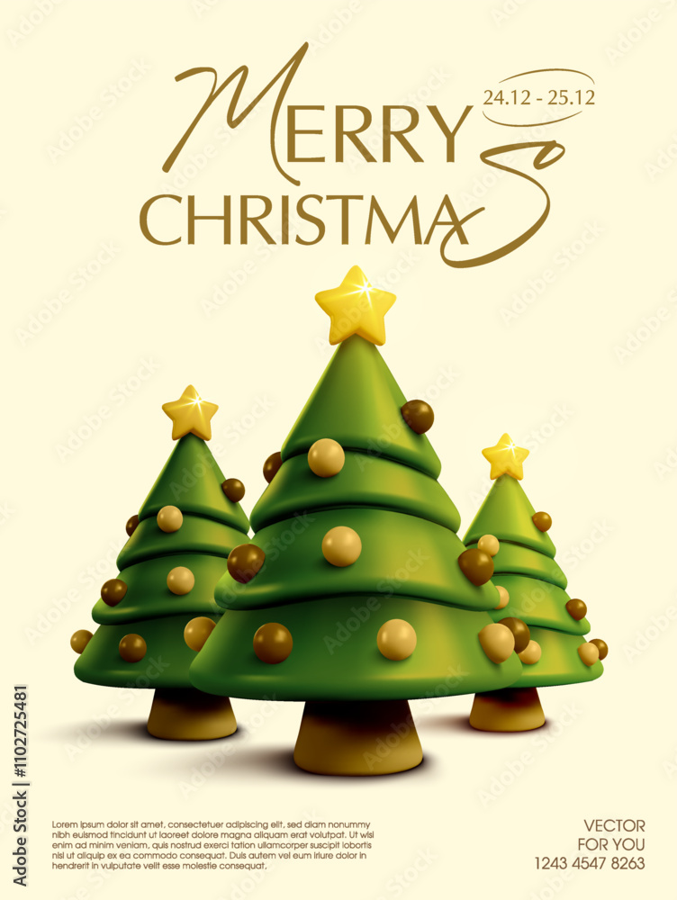 3d line of Christmas pine trees with ornaments, isolated on background. Christmas tree forest icon in 3d vector. Vector illustration 3d line of Christmas pine trees with ornaments, isolated on background. Christmas tree forest icon in 3d vector. Vector illustration