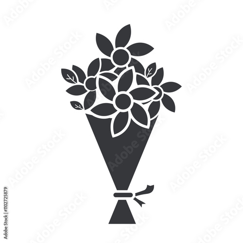 Isolated pictogram sign flowes bouquet with bllom flowers, leaves and ribbon 