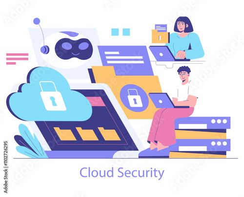 AI Cybersecurity. Flat Vector Illustration