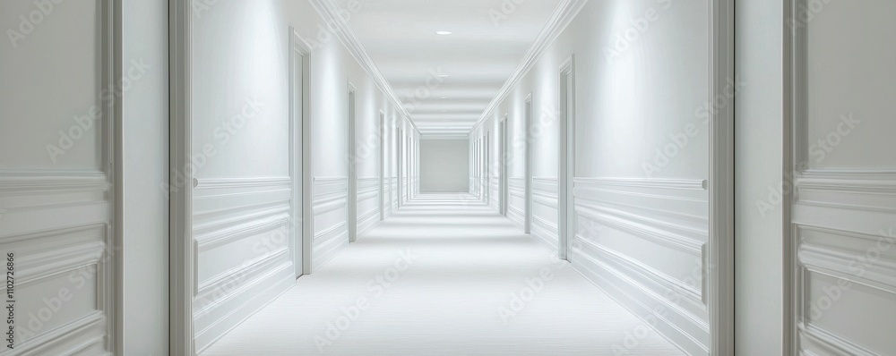 Elegant white corridor with mesmerizing symmetrical perspective. Elegant white corridor with mesmerizing symmetrical perspective.