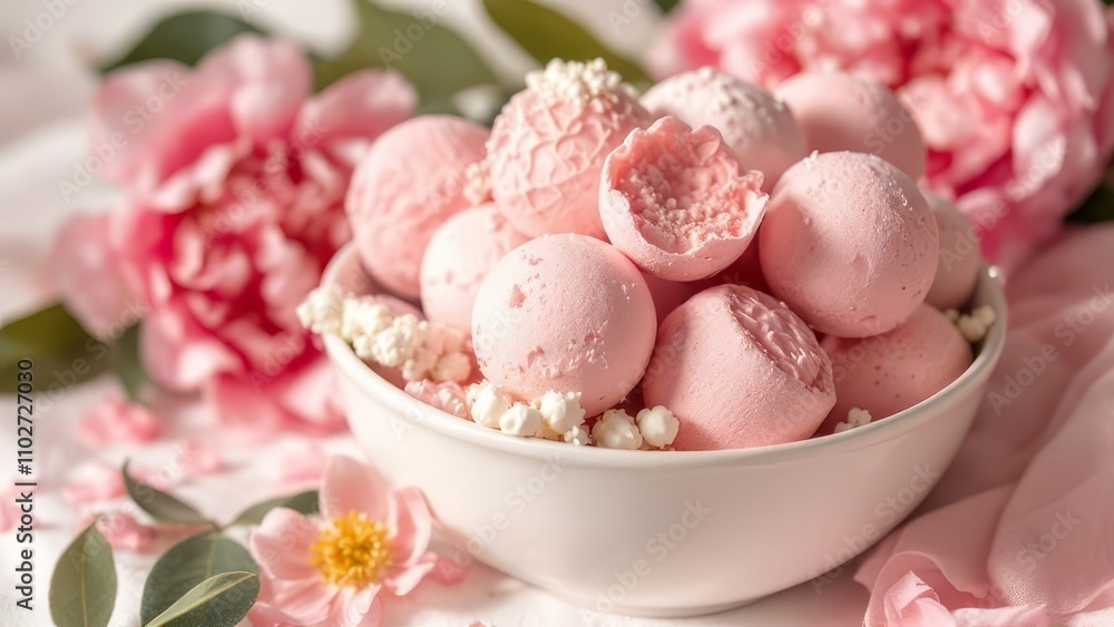 Pink floral spa bowl, a picture of tranquility. Pink floral spa bowl, a picture of tranquility.