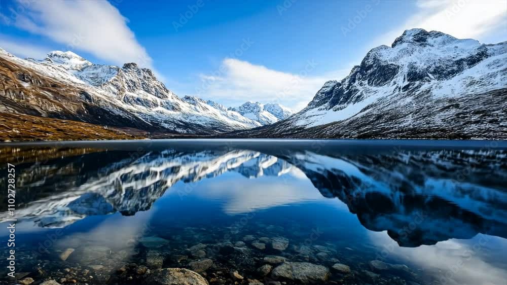 A beautiful mountain lake with a blue sky in the background A beautiful mountain lake with a blue sky in the background