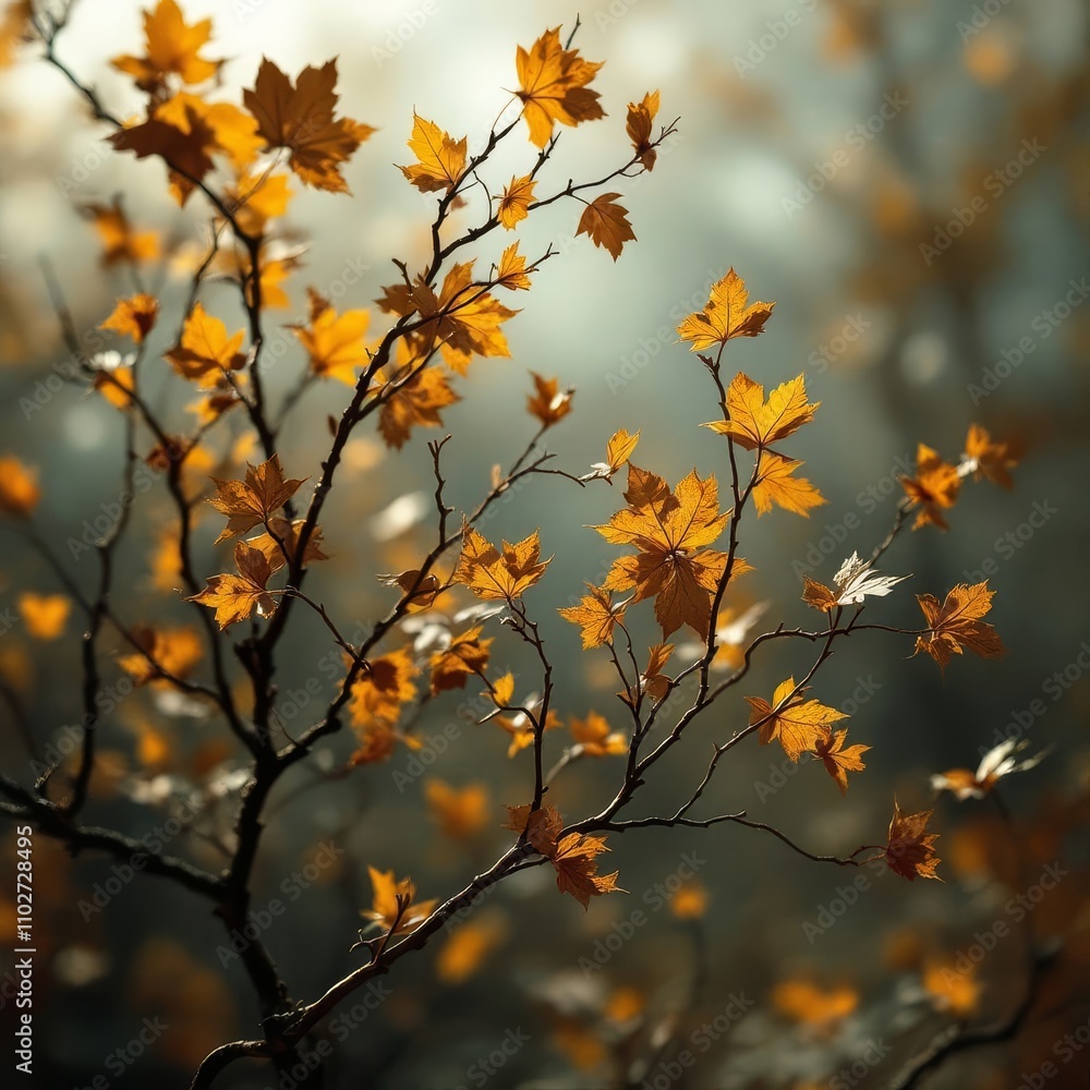 Rustic autumnal scene: branches laden with dry leaves. Rustic autumnal scene: branches laden with dry leaves.