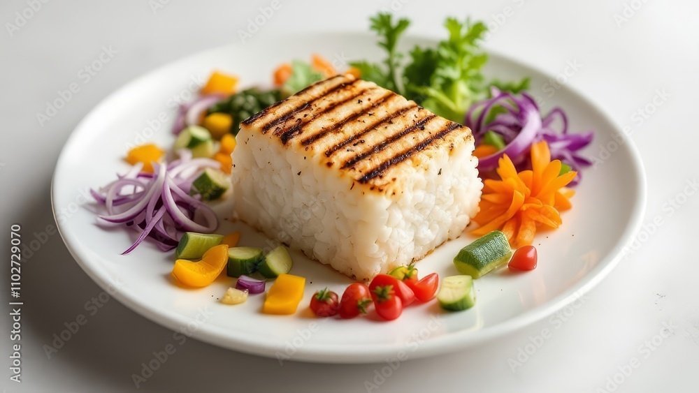 Simple elegance: minimalist yaki onigiri, vegetables perfectly seasoned. A taste of Japan. Simple elegance: minimalist yaki onigiri, vegetables perfectly seasoned. A taste of Japan.
