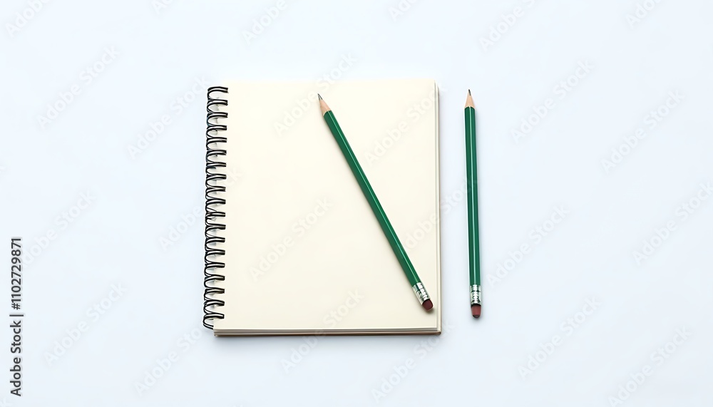 Green Pencil on a Clean Notepad for Creative Moments Green Pencil on a Clean Notepad for Creative Moments