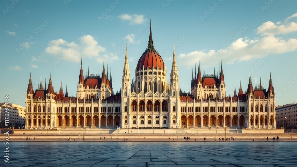 Fototapeta premium Stunning AI portrait: Hungarian Parliament Building, photorealistic.