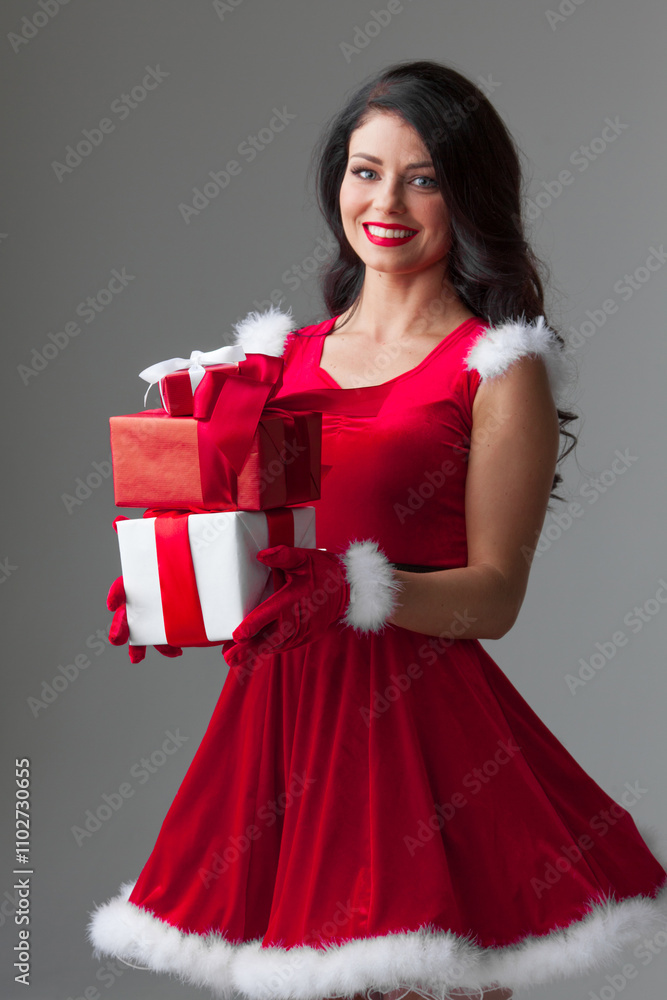 Fototapeta premium Santa girl close up studio shot