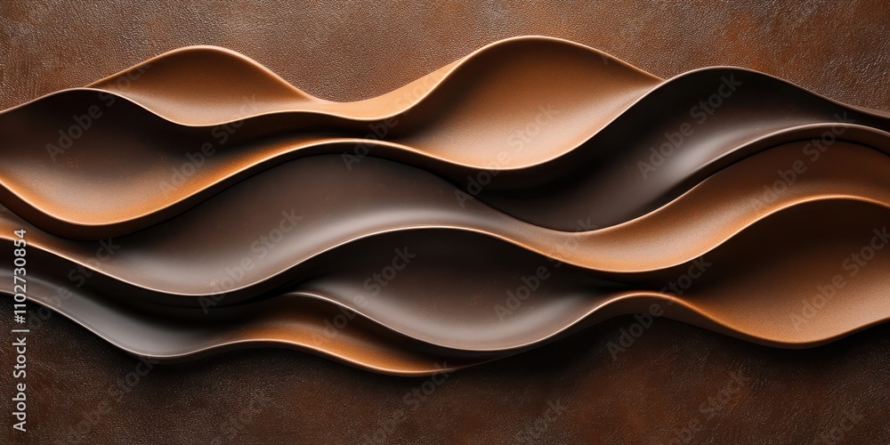 Smooth chocolate texture in an artistic wavy design displayed on a rustic backdrop Smooth chocolate texture in an artistic wavy design displayed on a rustic backdrop