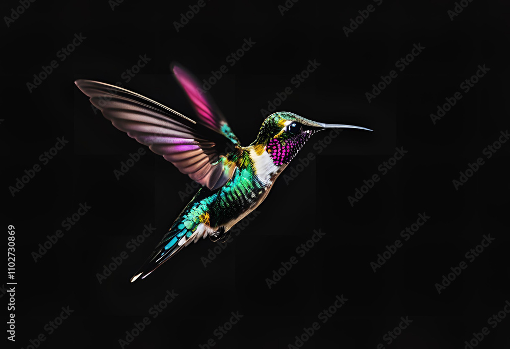 Obraz premium Vibrant Ruby-Throated Hummingbird in Flight Among Flowers