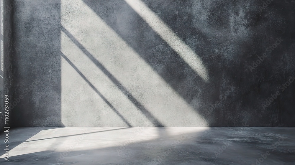 Empty Industrial Room with Sunlight Shadows on Concrete Wall Empty Industrial Room with Sunlight Shadows on Concrete Wall