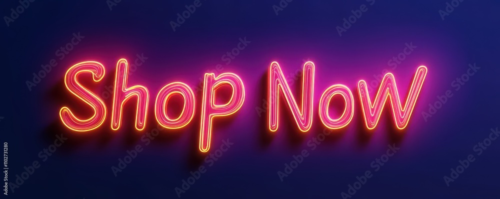 Shop now concept illustration. Neon sign reading Shop now concept illustration. Neon sign reading