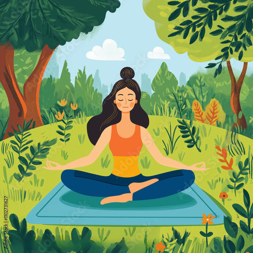 Wallpaper Mural 森で瞑想する女性 Torontodigital.ca