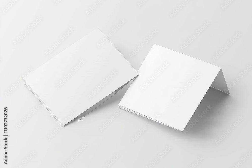 Blank Greeting Card Mockup Modern Minimalist White Surface Overlapping Design Blank Greeting Card Mockup Modern Minimalist White Surface Overlapping Design