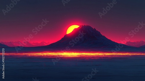 Majestic Volcanic Mountain Reflecting in Serene Lake during Breathtaking Sunset Scenery