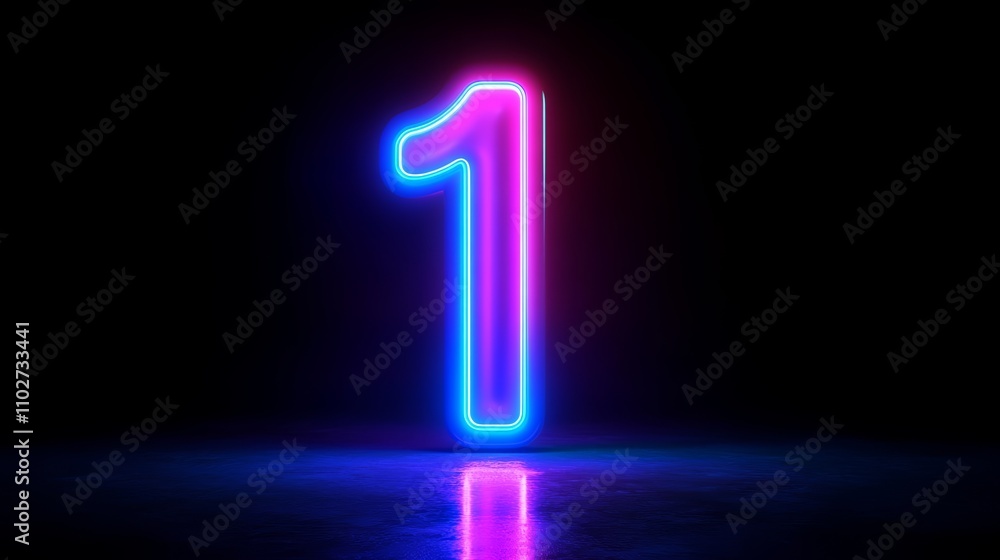 Number One 3D Render Glowing Pink Blue Neon Light Dark Background Number One 3D Render Glowing Pink Blue Neon Light Dark Background