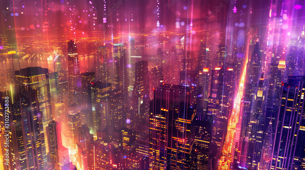 Colorful City Skyline at Night Colorful City Skyline at Night