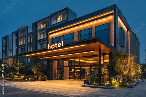 Contemporary luxury hotel exterior with 