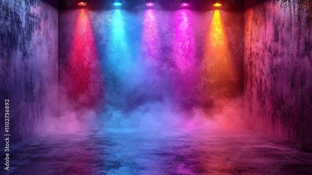 Colorful and Dramatic Illuminated Moody Backdrop with Smoke and Reflections Colorful and Dramatic Illuminated Moody Backdrop with Smoke and Reflections