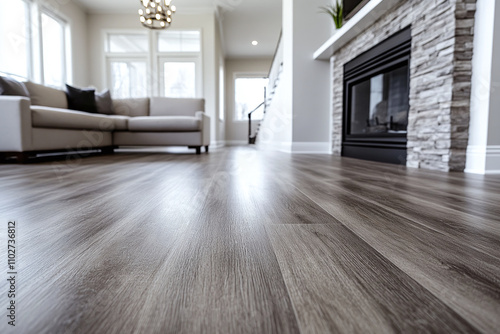Low angle shot of a home with luxury vinyl plank flooring.